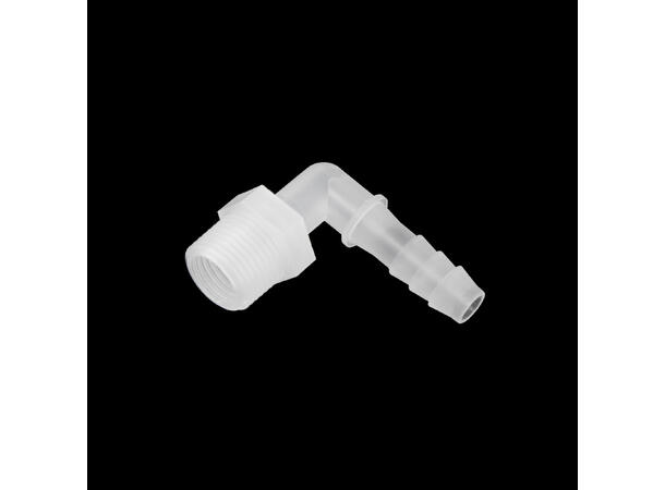 Barb elbow, 90°, 3/8" NPT to 10mm PP, semi-transparent 